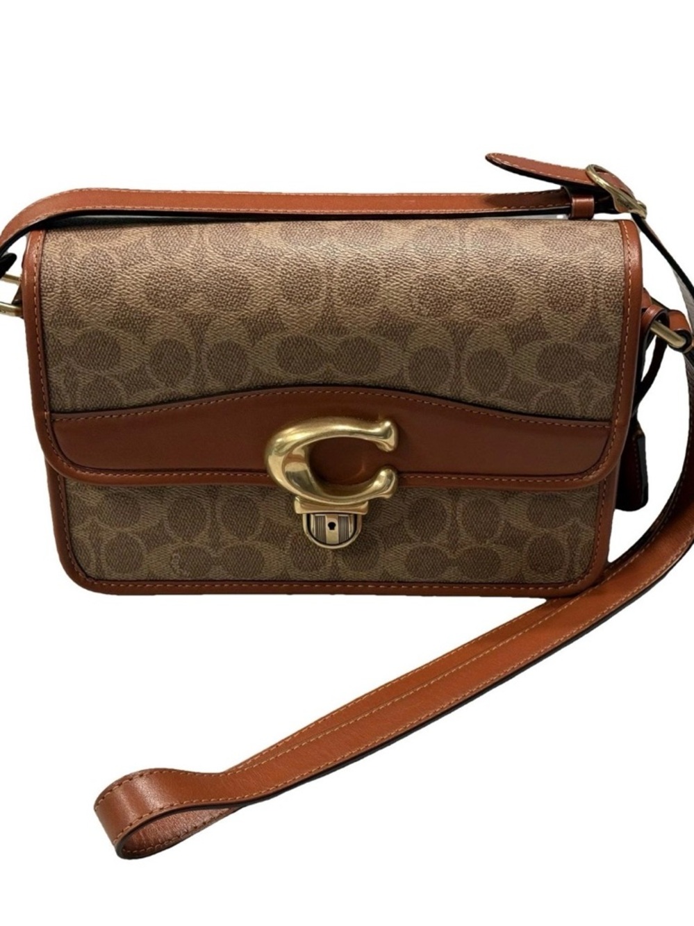 Coach Signature Studio C Canvas Shoulder Bag with Brown Leather Trim